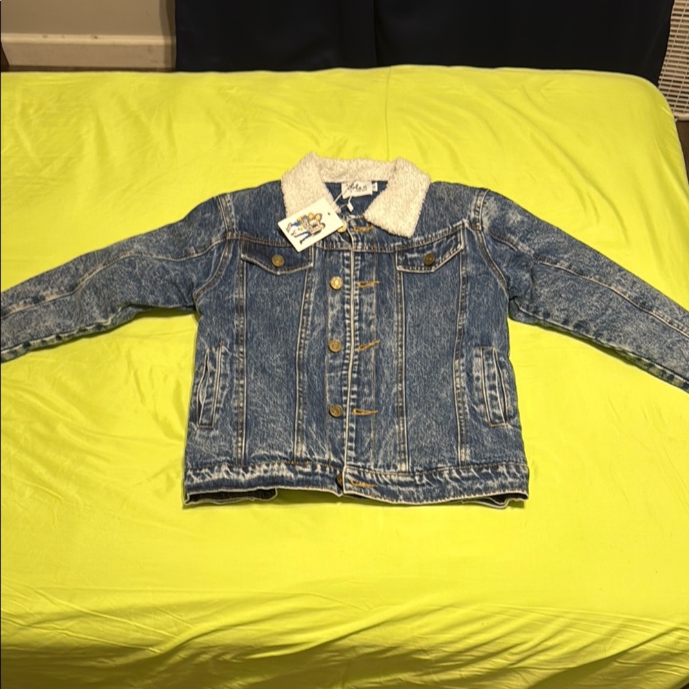 Kids Blue Denim Jacket with Sherpa Collar